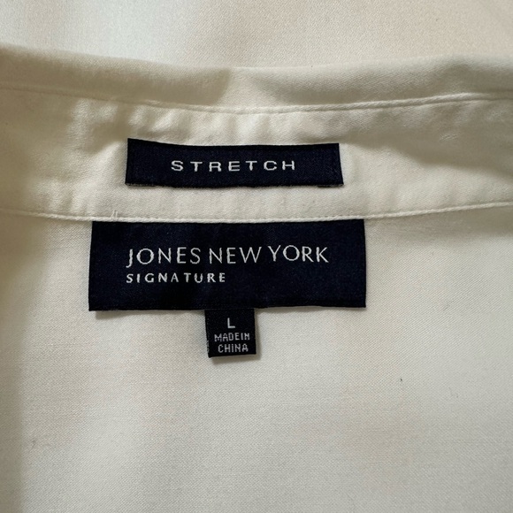 Jones New York Signature Cotton Stretch White Twist Knot 3/4 Sleeve Top, Size L - Picture 5 of 6
